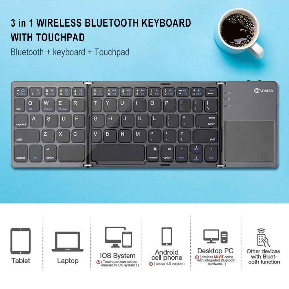 Tragbare Falten Bluetooth Mini Tastatur Faltbare Drahtlose Klavye Touchpad Russische En Tastatur für IOS/Android/Fenster ipad Tablette