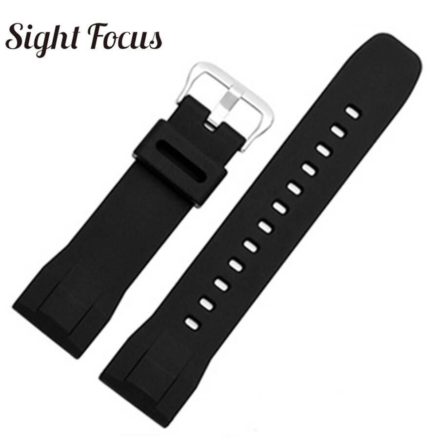 24mm Black Rubber Watch Strap for Casio PRG-600/600Y Wachband PRW-6600 Watch band 24mm Casio Belt Uhrenarmband Waterproof: black sliver