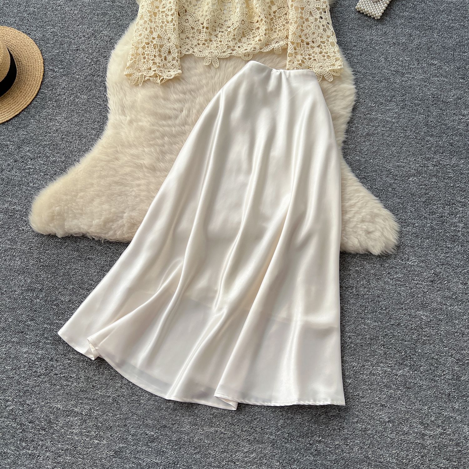 Kesäinen pitkä mekko, naisten ontto kirjonta, pitsipuserot, midi-satiinihameet, 2 kpl asuja, pinkki, toimistonaisten työmekot