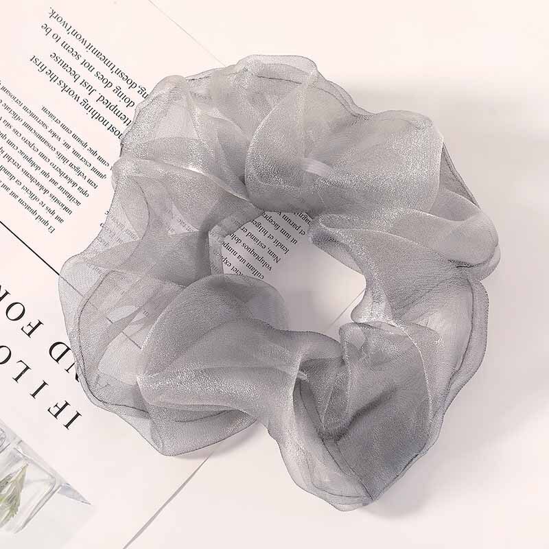 Oversized Hair Scrunchies For Women Solid Organza Scrunchie Hair Rubber Bands Elastic Hair Ties Accessories Ponytail Holder: Silver gray