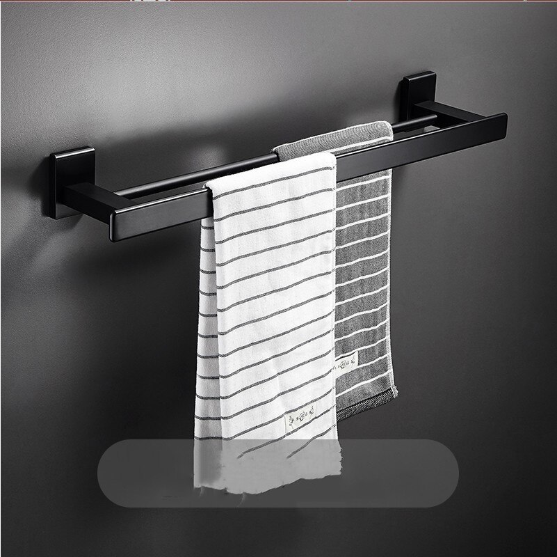 Sort aluminiumslegering badeværelse tilbehør sæt toiletpapir holder håndklæde hylde børste rack sæbe fad opbevaring brusebad krog
