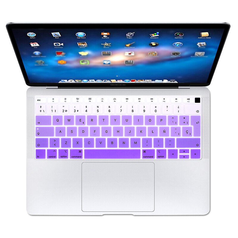 Hrh Regenboog Spaans Siliconen Toetsenbord Beschermfolie Voor Apple Voor Macbook Air 13 A1932 Met Touch Id Vingerafdruk Release: Ombre purple