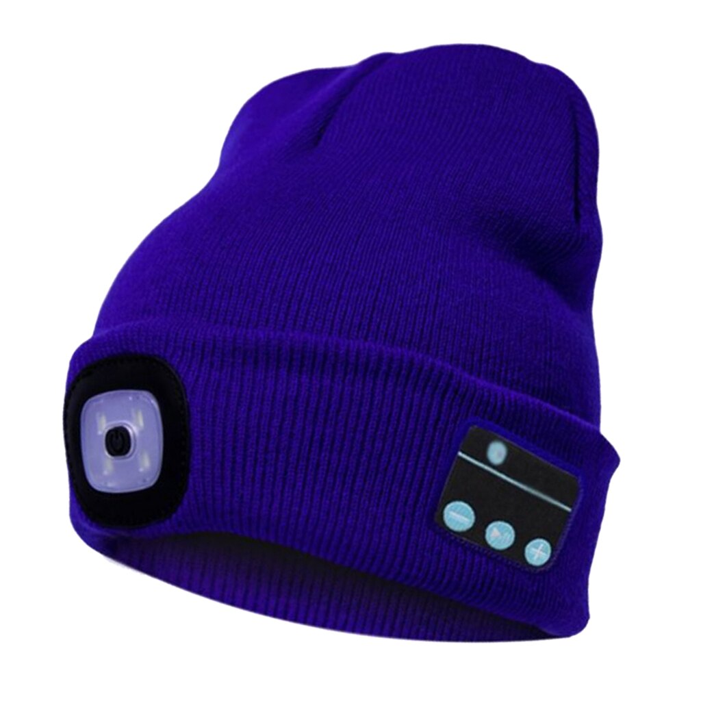 Hiver musique chapeau sans fil Smart Cap Bluetooth V5.0 Beanie chapeau casque LED Bluetooth unisexe bonnet d'hiver: Blue