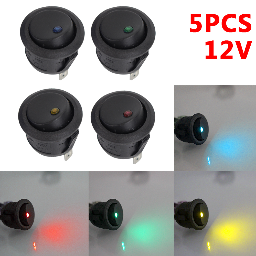 Round Rocker Dot Switch Luminescence Toggle Switches Car Pushbutton Switch 5Pcs/Set 12V ON/OFF Waterproof