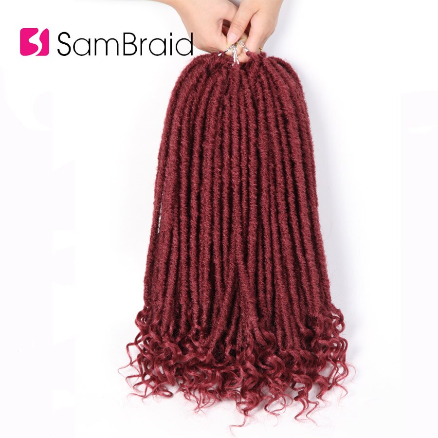 SAMBRAID Crochet Braiding Hair Dreadlocks Ombre Goddess Synthetic Hair 24 Stands/Pack 18 Inch Crochet Braid For Goddess Hair: #Burgundy / 6Pcs/Lot