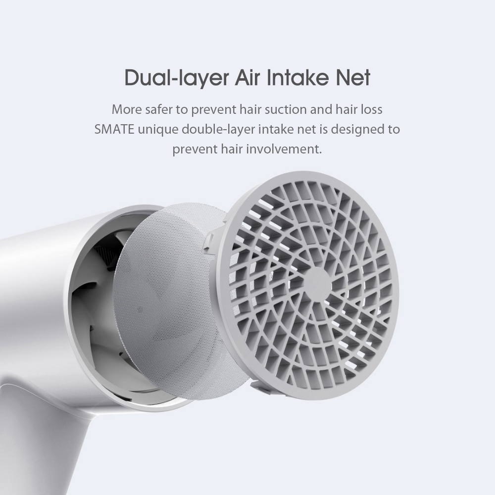 Xiaomi Smate Hair Dryer 1800W Hairdryer 3 Gears Negative Ions Dual-layer Air Intake Net Overheating Quick-drying Hair Tools 220V