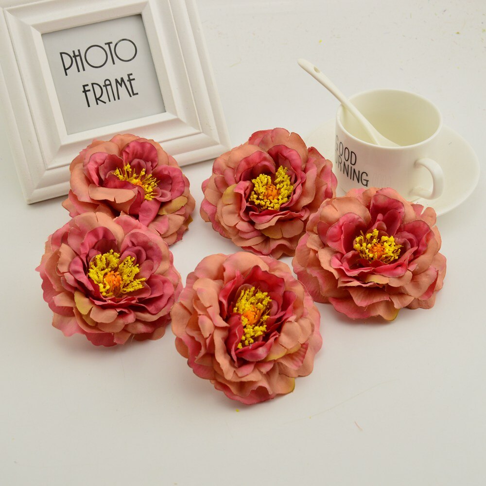 100pcs artificial flower heads silk peony wedding home decoration for make door wreath flower wall diy Stamens for handicrafts: light brown