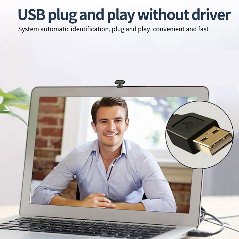 360 Degree Rotating HD 1080P USB Webcam Built-in Mic Video Camera for Laptop PC Teaching Working ABS