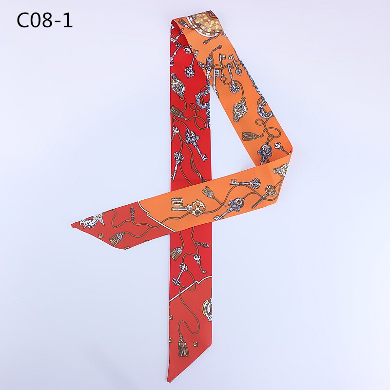 nouvelle écharpe serrure chaîne imprimer femmes foulard en soie de foulard petite cravate poignée sac rubans petits longs foulards gland: c08-1