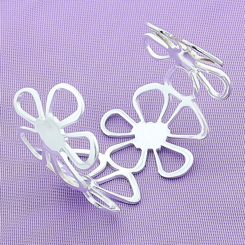 Pulsera de plata de ley 925 con flor de cinco hojas, brazalete abierto, joyería de
