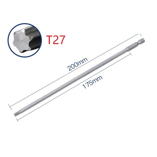 Juego de puntas de destornillador Torx magnético de 200mm de largo, cabeza de destornillador eléctrico T10, T15, T20, T25, T27, T30, 1 ud.: T27