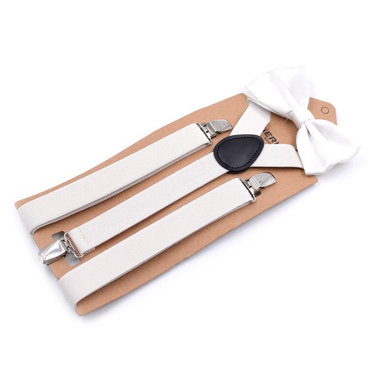 2,5x110 cm Soild Bunte Hosenträger Bowtie einstellen Schön Polyester charmant Y-zurück Hosenträger Erwachsene Schmetterling Gürtel Bogen krawatte Einstellbare: Weiß