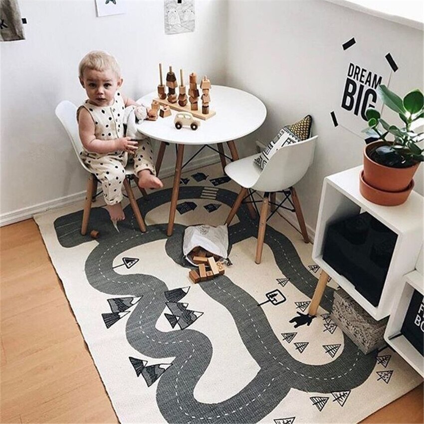 Alfombra de gateo para bebé, manta de bosque de aventura, tapetes de juego, pista de juego, gimnasio, alfombra de suelo, decoración para habitación de niños