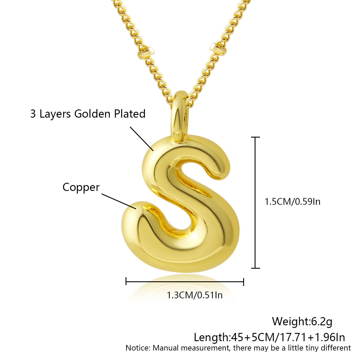 MHS.sole Nuovo carino ottavino palloncino a bolle collana iniziale colore oro mini paffuto 26 lettere dell'alfabeto collana con ciondolo gioielli regali: Zinco nero placcato