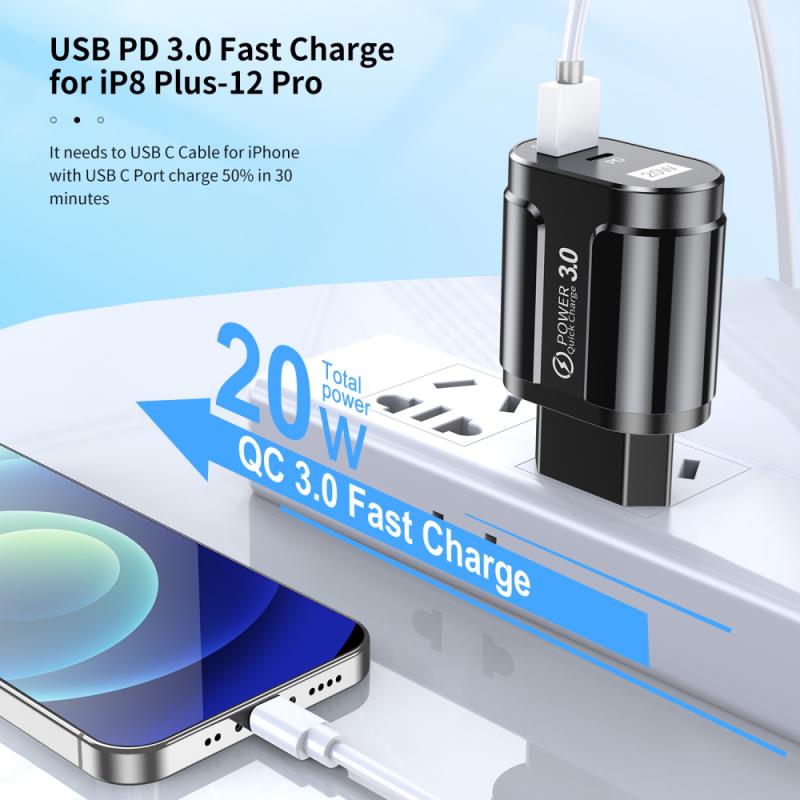 20W PD USB Type C Quick Charger Adapter For IPhone 12 11 Pro For Samsung S20 Fast Charging EU US Plug Travel Power Adapter