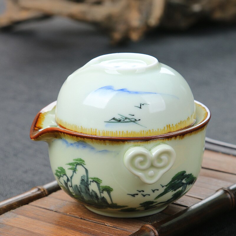 1 kande 1 kop gaiwan håndmalet porcelæn tekande te kop gaiwan rejse te sæt kungfu tesets quik kop tekop keramisk tekande: -en