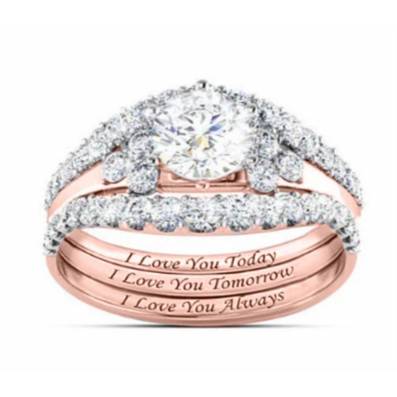 Neue Drei-Stück einstellen Krone Ringe für Frauen Zirkon Rose Gold Luxus Hochzeit Engagement Versprechen Ringe Schmuck Zubehör: 10 / Grün