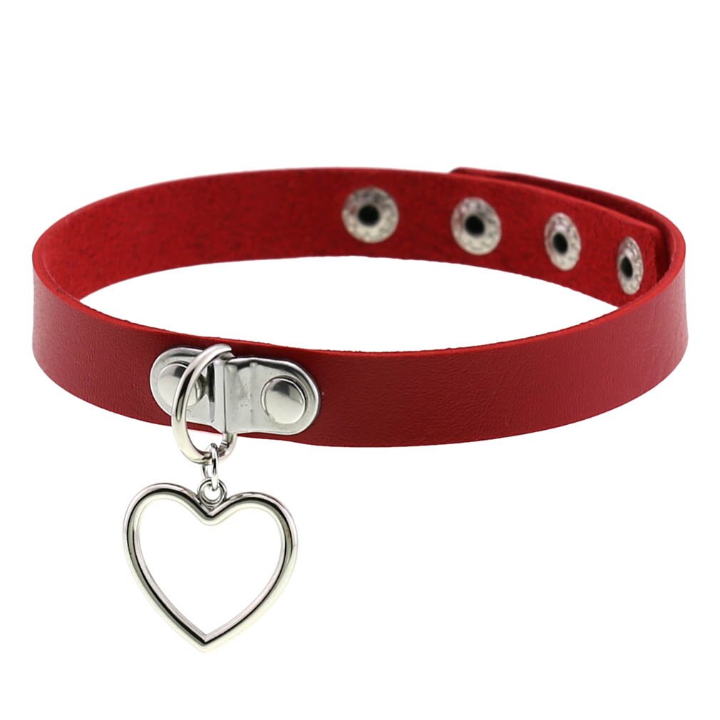 Gioielli geometrici punk Vintage ▾ collana girocollo cuore tondo in pelle PU rossa collane girocollo donna: 6