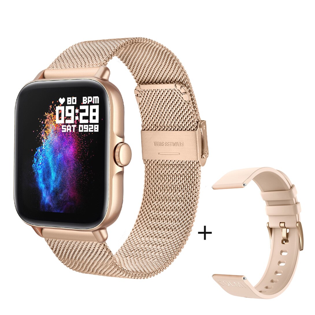 Colmi 2022 P28 Plus Bluetooth Antwoord Gesprek Smartwatch Mannen IP67 Waterdicht Dial Call Full Touch Smart Horloge Vrouwen GTS3 gts 3: Gold Metal