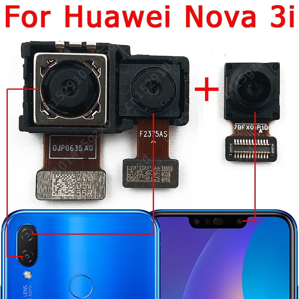 Alkuperäinen taka-etukamera huawei nova 3 3e 3i takapuoli pieni etu takaselfie kamera moduuli flex korjaus varaosat: Nova 3i takana edessä