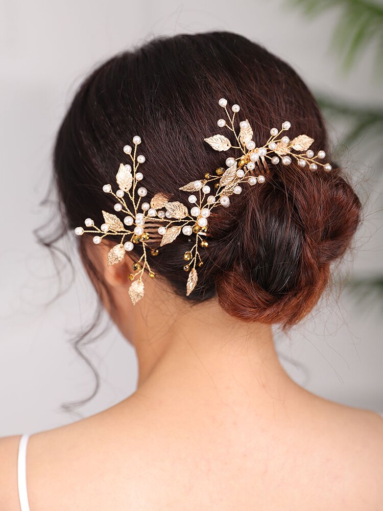 Épingles à cheveux de mariée pour femmes, peigne Vintage en perles, pour coiffure dorée, accessoire de coiffure pour mariée, mariage