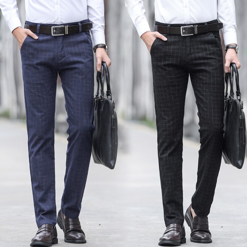 Mens Flat Front Pants - Plaid Pants - Slim Fit Pants - Windowpane Pant - Indigo main image 1