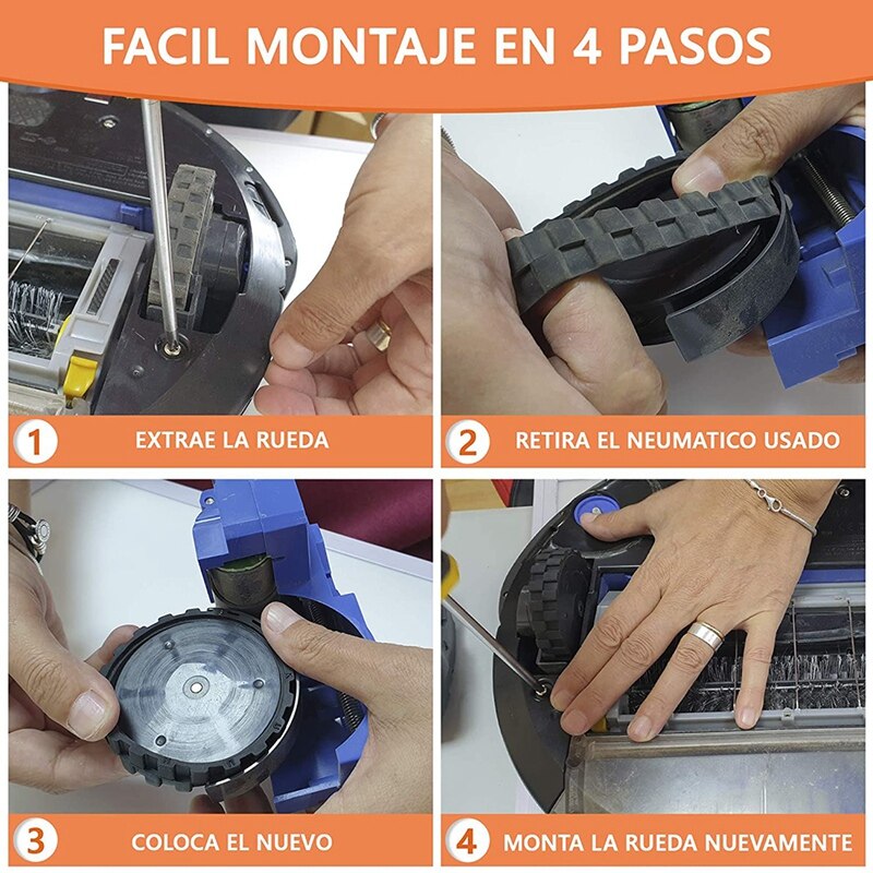 2Pcs Tires for IROBOT ROOMBA Wheels Series 500, 600, 700, 800 and 900 Anti-Slip, Great Adhesion and Easy Assembly.