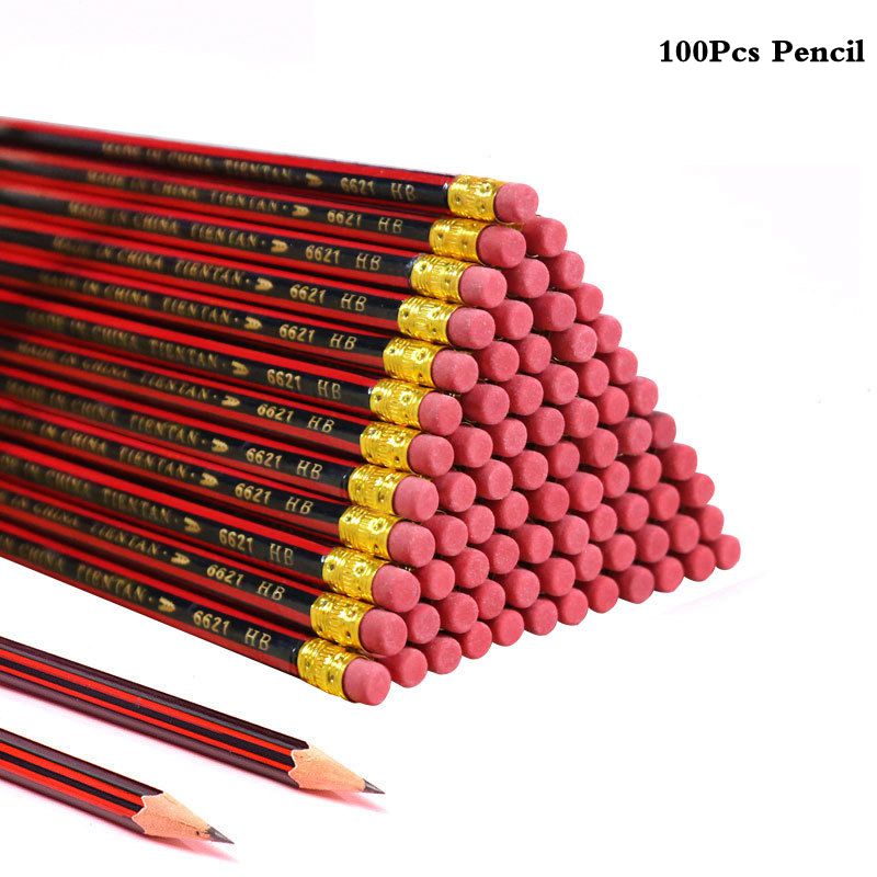 30/50/100 stk / parti skitse blyant træ blyblyanter hb blyant med viskelæder børn tegning blyant skole skrivning papirvarer: Hb 100 stk