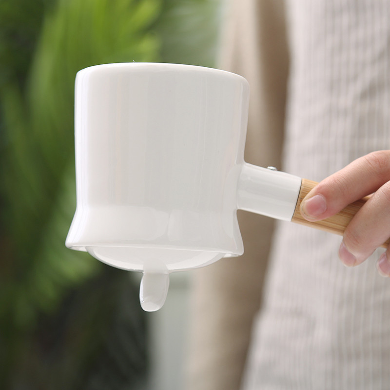 Hvid keramisk tekande japansk tekande til te og kaffe hvide porcelæn-tekander med træhåndtag mælkepotte med låg