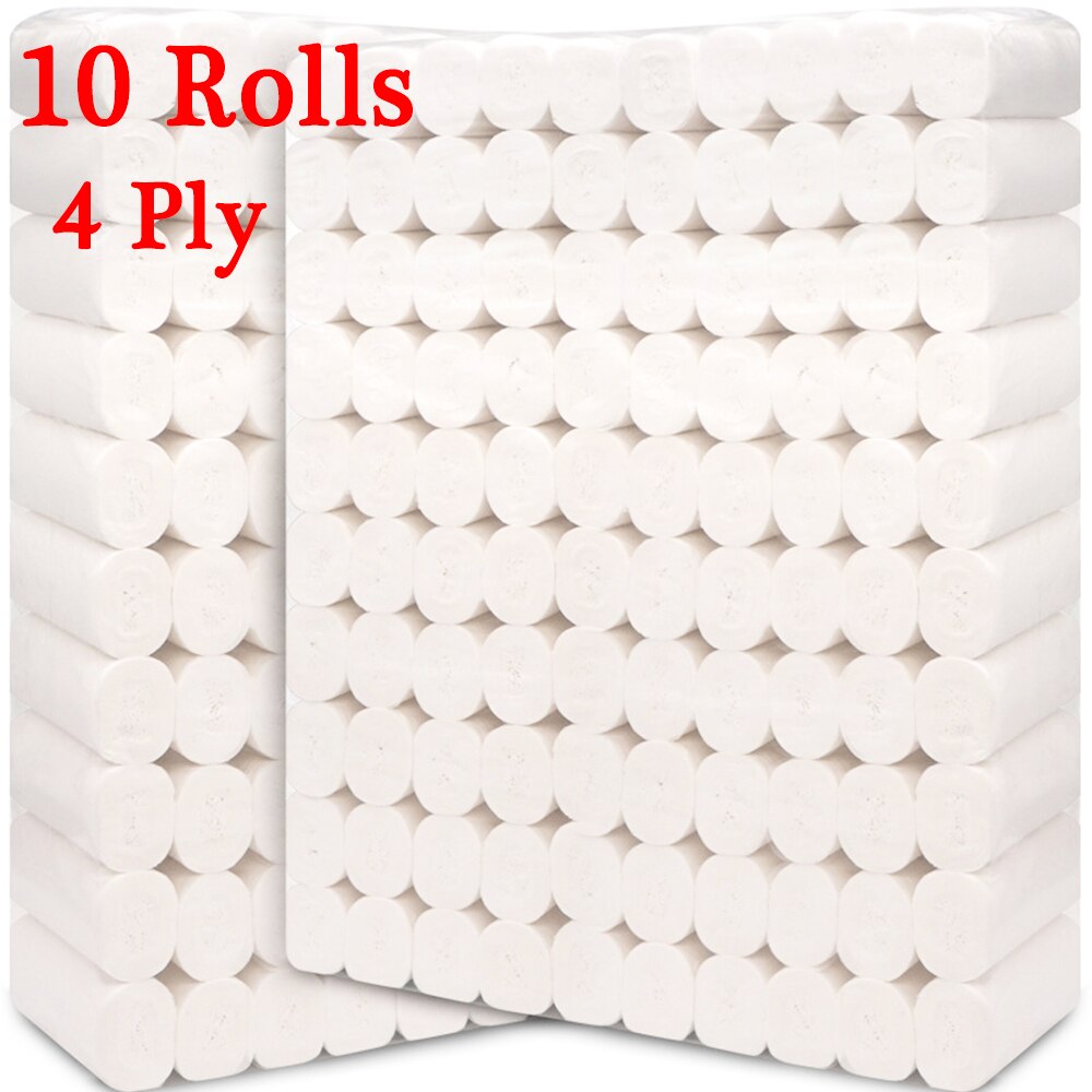 10 Rolls Toilet Paper Bulk Rolls Bath Tissue Bathroom White Soft 4 Ply Household Sanitary Paper Hotel Supplies