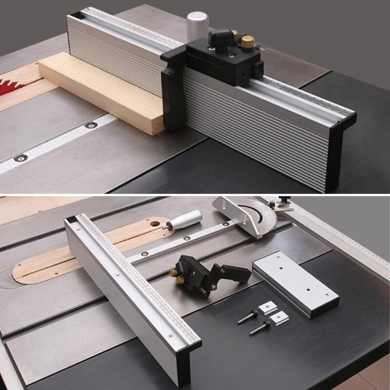 450mm Miter Gauge with Track Stop Table Saw Woodworking Tools DIY Push Handle Simple Style Backer Aluminum and Bakelite