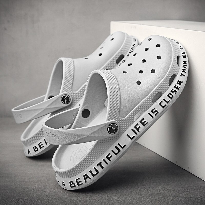 Blue Summer Sandals Men Outdoor Classic Beach Barefoot Shoes Black EVA Hole Shoes Sandals Men sandalias playa: Gray / 44