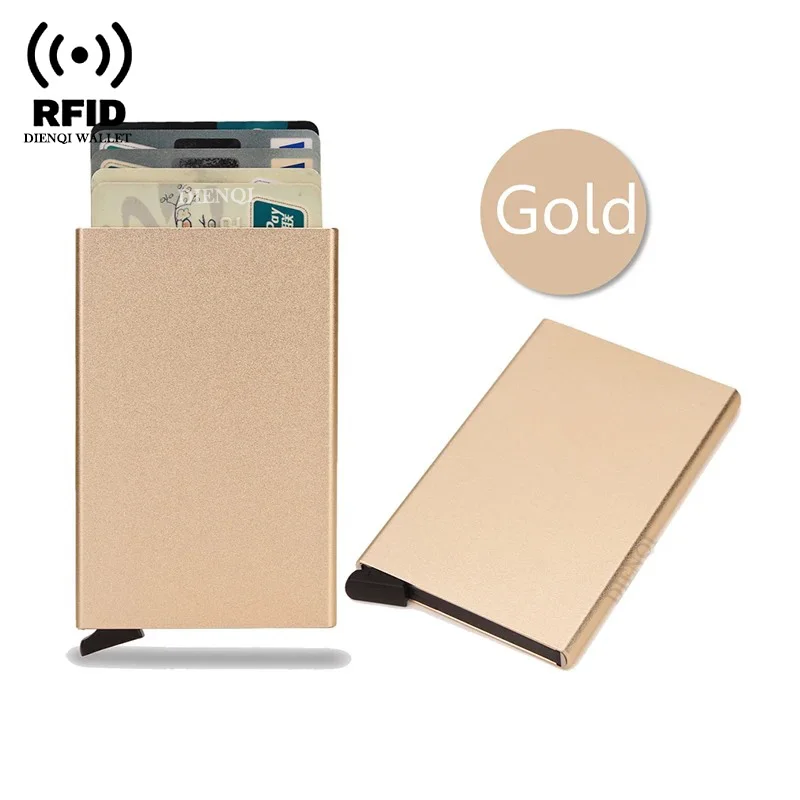 Rfid-Kreditkartenetui, Metall, dünn, schlank, intelligente Geldbörse, Herren- und Damen-Geldbörsen, Pop-Up, minimalistische kleine schwarze Geldbörse, Mini-Geldbörsen für Herren: Gold