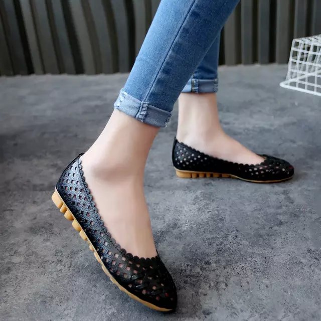 Zomer damesschoenen instappers platte schoenen uitgesneden sandalen comfortabele dames flats zwarte loafers damesschoenen zapatos mujer 6936