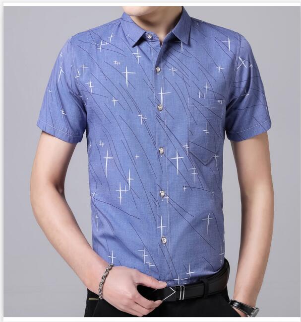 Zomer heren casual goedkoop overhemd heren gestreept overhemd korte mouw: Blauw / S