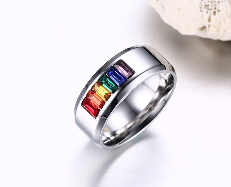 Vnox Crystal Ring voor Vrouwen 316l Rvs Vrouwelijke Regenboog Kleur Steen Ring