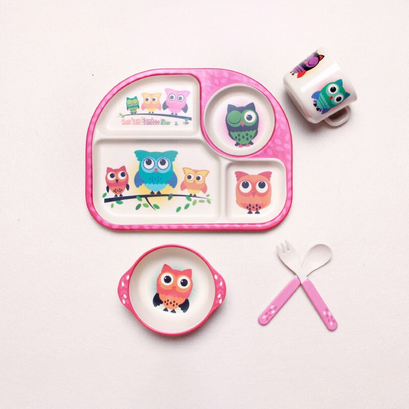 5 stuks babyservies van bamboevezel, babybord, kinderen, cartoon, scheidingsbord, kom, vork, lepel, beker, voedingsbenodigdheden: 003