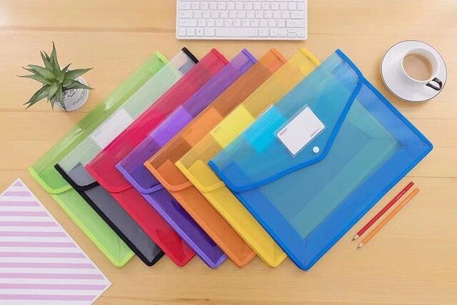 A4 file large capacity folder paper file bag transparent folder bag office supplies school stationery storage bag: Purple