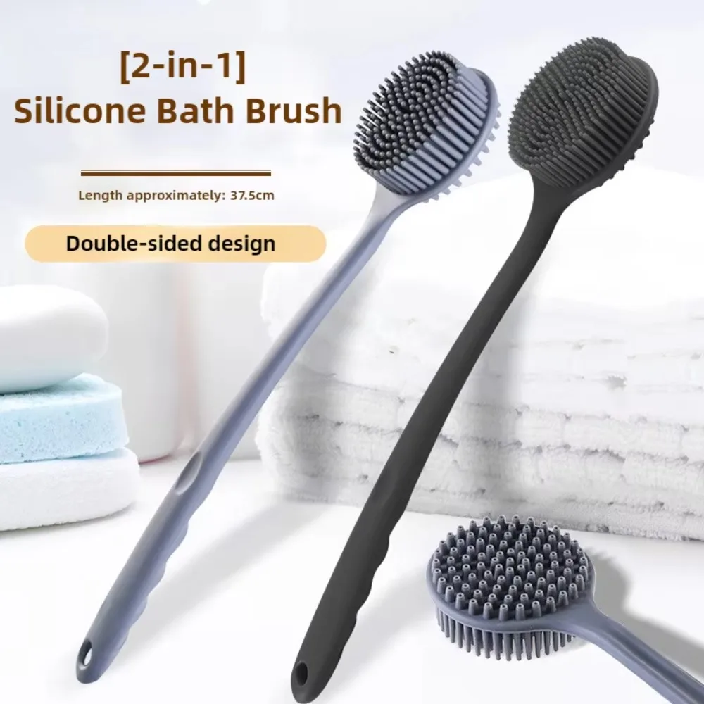 Cepillo limpiador de espalda de silicona suave para baño, esponja de ducha para baño, cepillo para fregar con mango, masajeador de piel exfoliante, lavadora de espalda