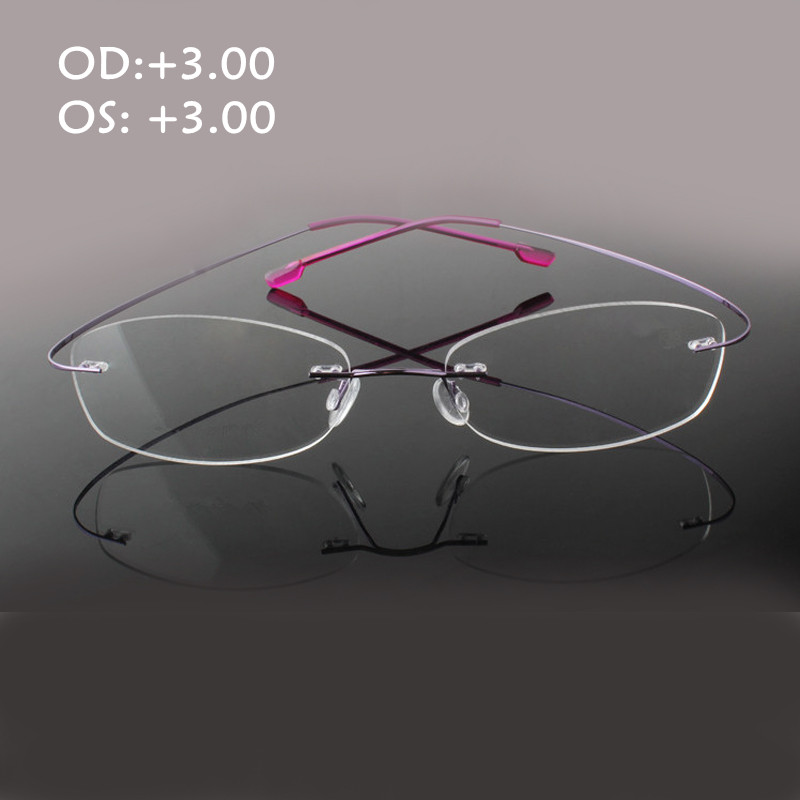 Rimelss Edelstahl flexibel Brillen Rezept Brillen Presbyopie Hyperopie Weit-kurzsichtig Lesebrille Festigkeit: Violett Plus 300