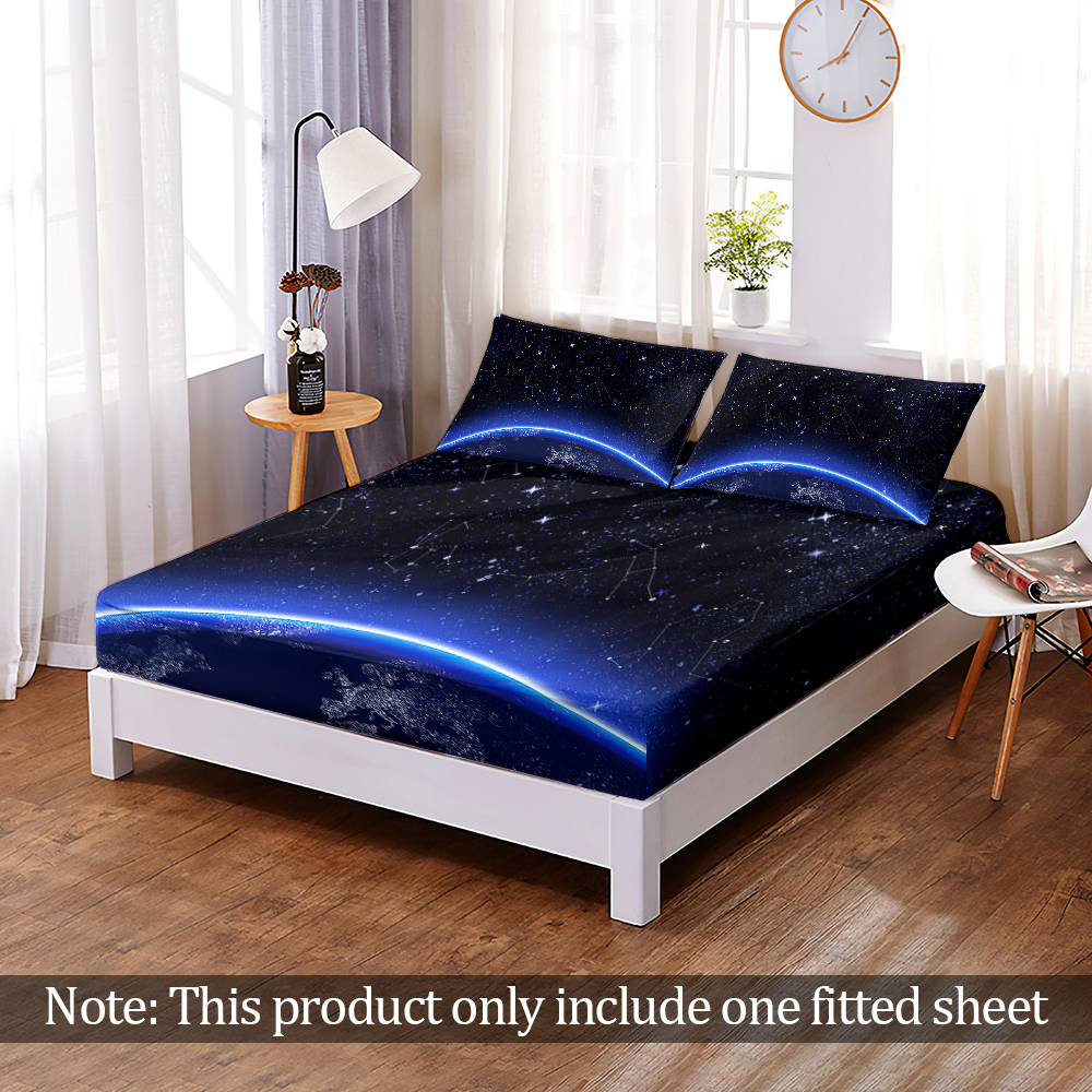 3D Print Custom Modern Outer Space Starry Sky Fitted Sheet Bedroom Home Decor Elastic Band Bed Sheet Queen King Adult