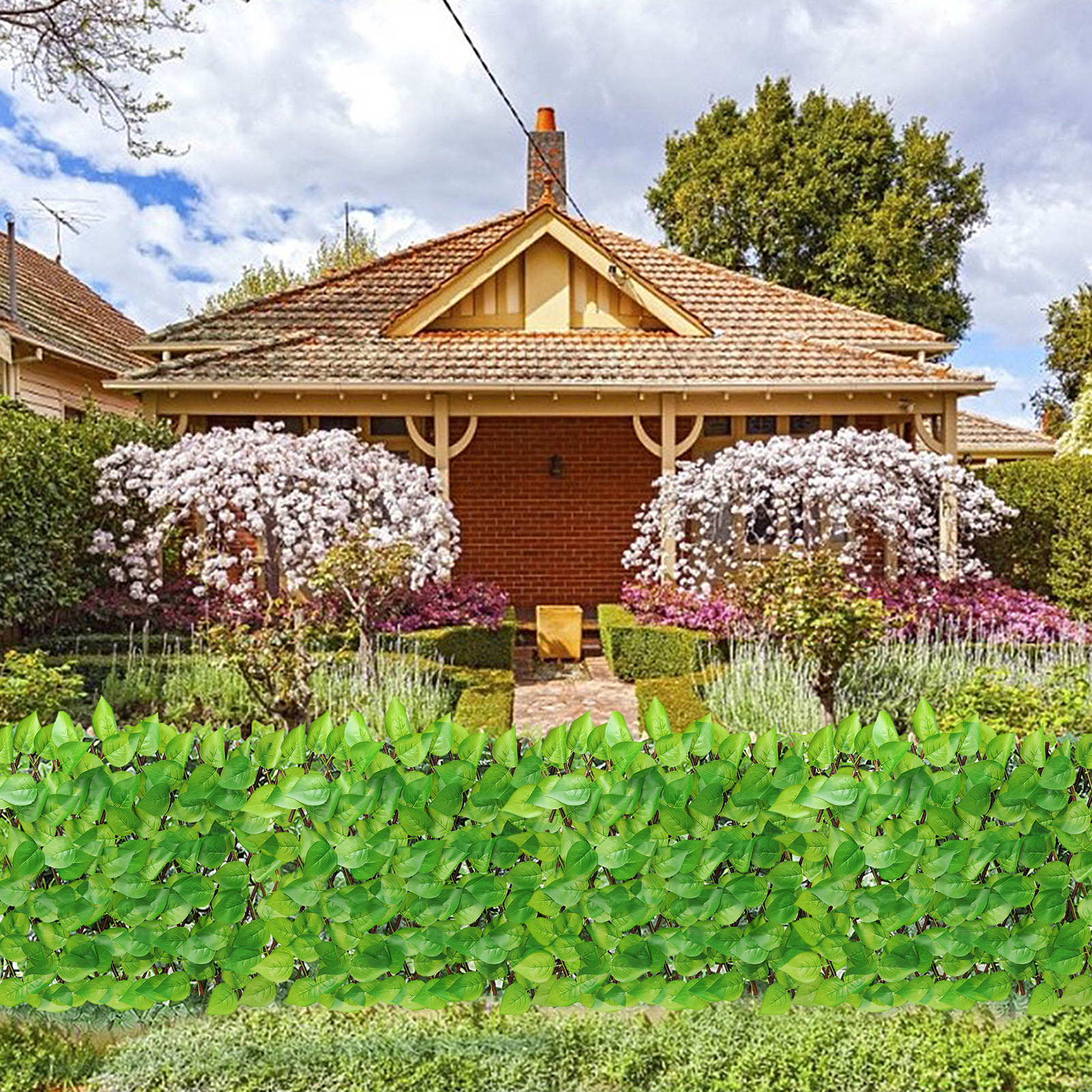 Retractable Artificial Wooden Fence Privacy Fence Garden Hedge Faux Privacy Fence Wood Vines Climbing Frame Garden Plant Decor