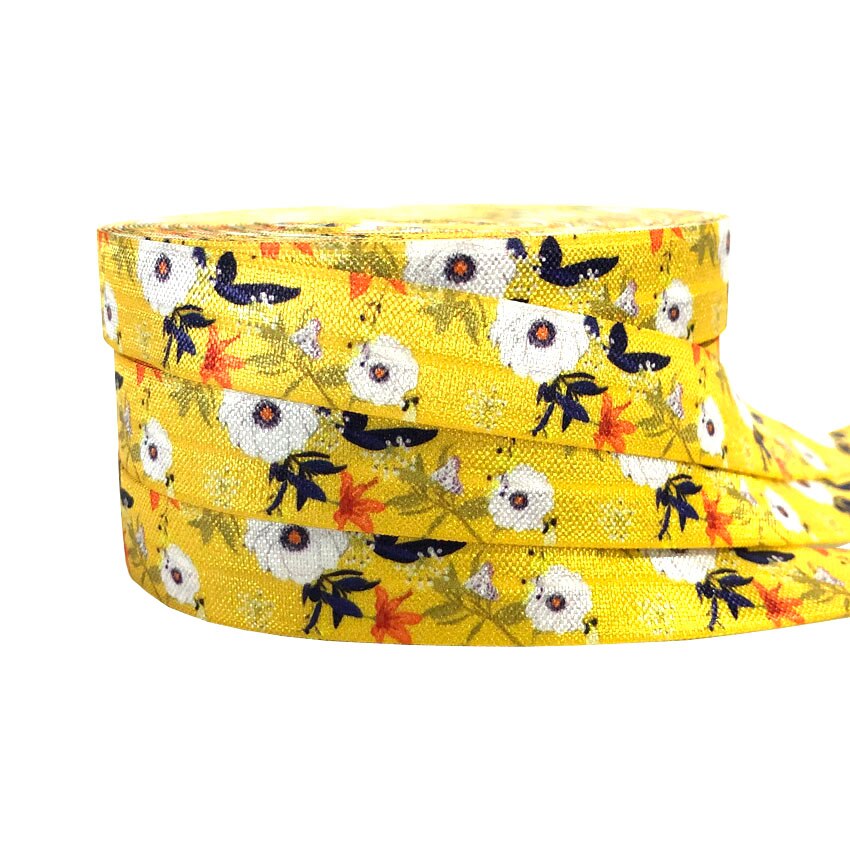 5 yards 16mm søte blomster bladfold over elastiske bånd baby pannebånd jenter hårbånd hår tilbehør håndverksutstyr: P1067