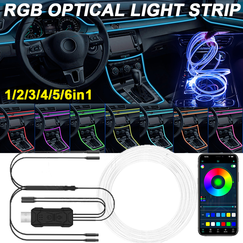 Auto RGB Ambient LED Light Strip USB Glasvezel Sfeer Neon Onzichtbare Lichtstrip Middenconsole Deur Decoratie Lamp