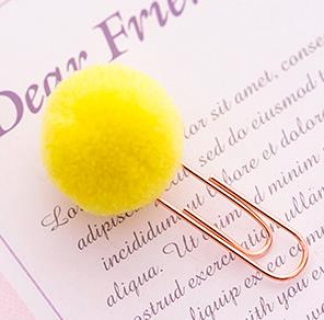 Kawaii – boule de cheveux colorée en métal, trombone, signet, papeterie scolaire et de bureau: yellow