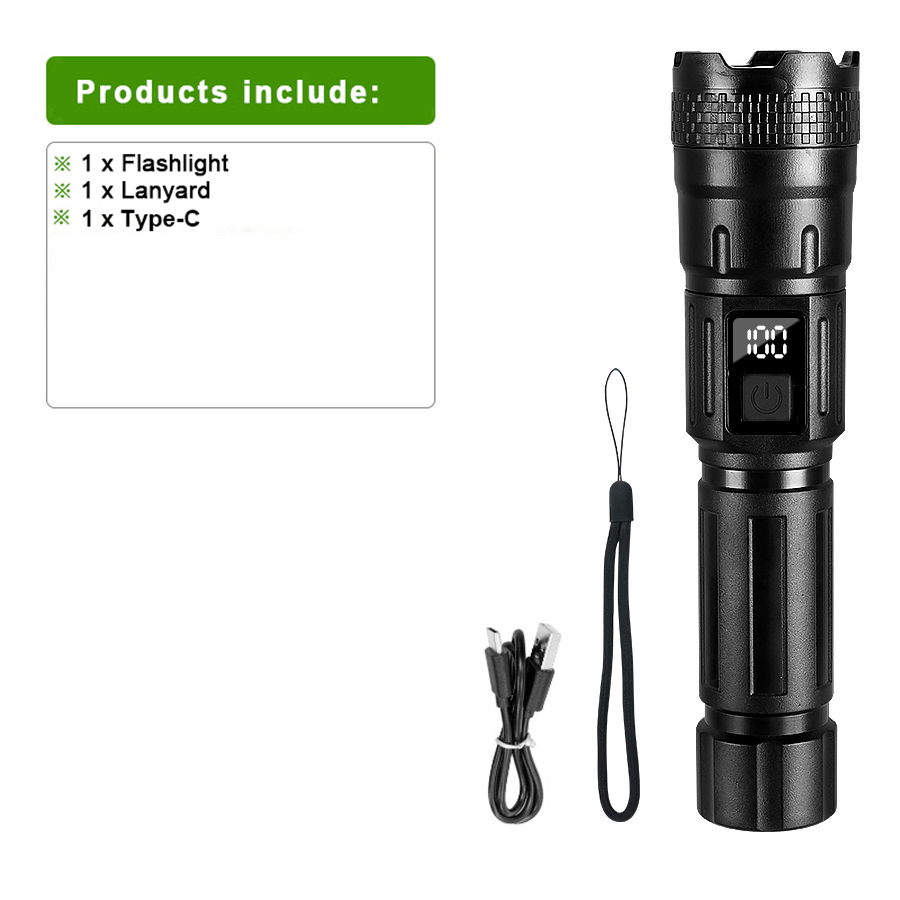 10000lm kraftige ledet-lommelykter 500m abs-lommelykter usb-oppladbare håndlamper vanntett utendørs campinglykt: misligholde tittel