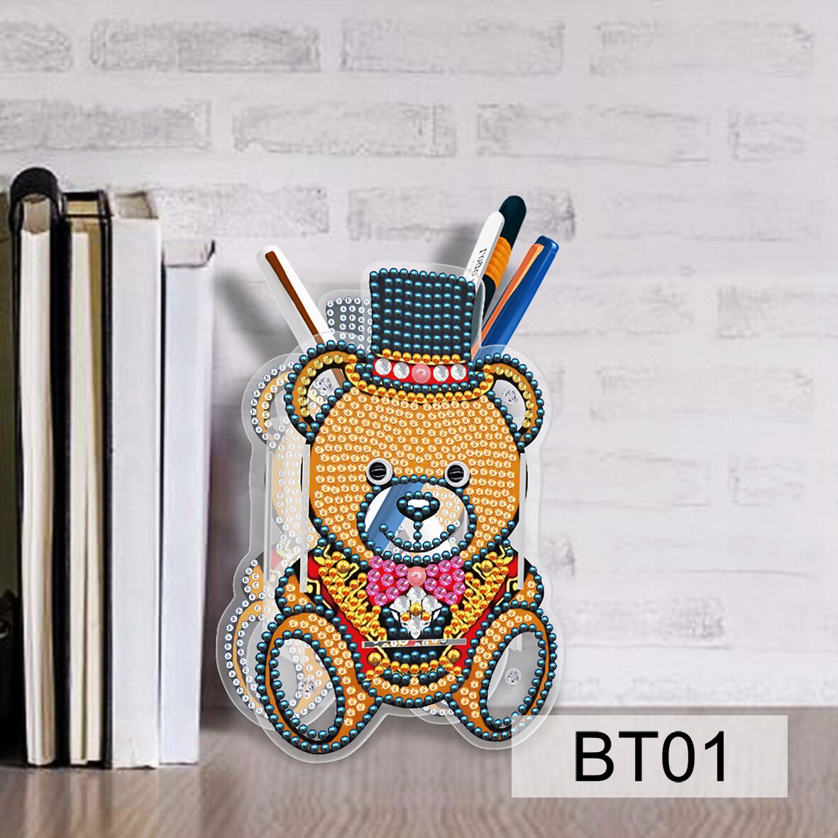 Portalápices con bordado de diamantes para manualidades, adornos de mosaico con forma especial de doble cara, pintura de diamantes, decoración de escritorio de oficina, artesanales: 01