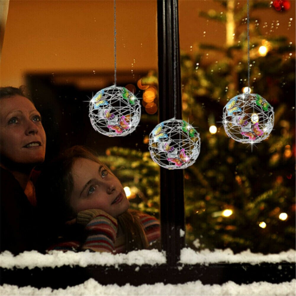 Vlinder Metalen Bal Opknoping Solar Licht Met Waterdichte Weven Lamp Tuin Decoratie Outdoor Suncatchers