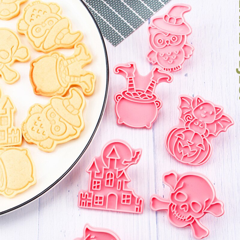 6 Stks/set Happy Halloween Bakvormen Cookie Mold Biscuit Mold Diy Cartoon Druk Bakvorm Halloween Party Cookie Gereedschap