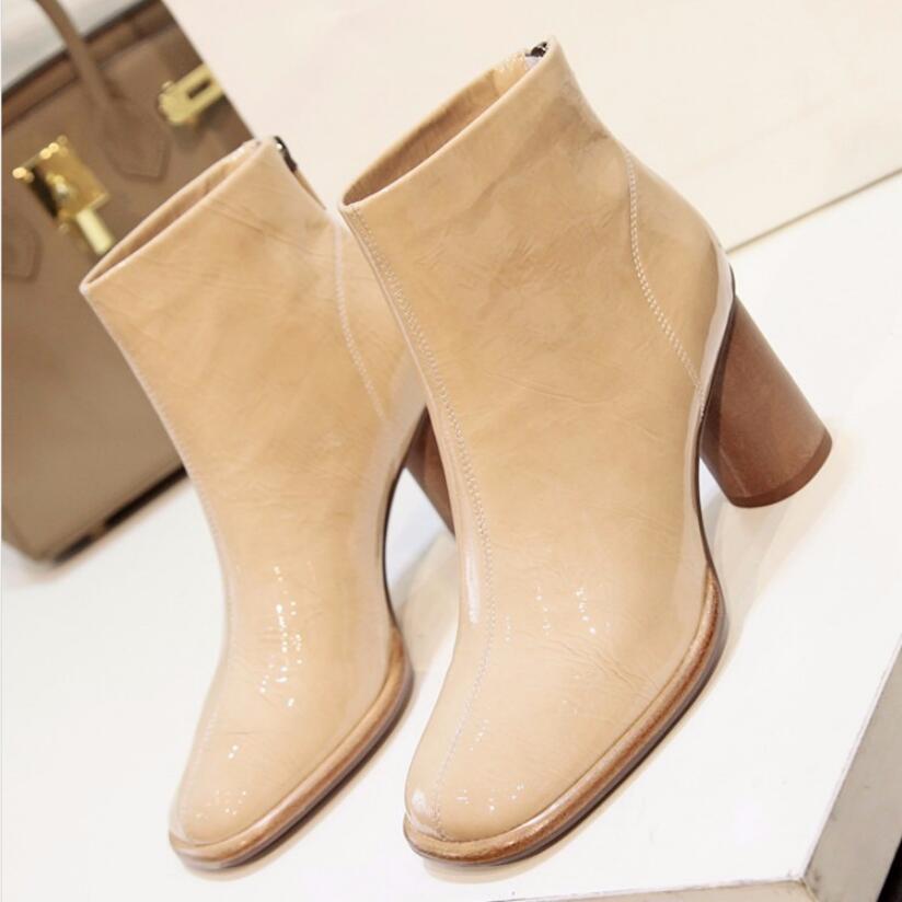 Europea Neue Gladiator Stiefel Frau Kurze Stiefel frauen Booties Weibliche Ankle Boot Platz zehen Zurück ZIp Starke Ferse Schwarz beige